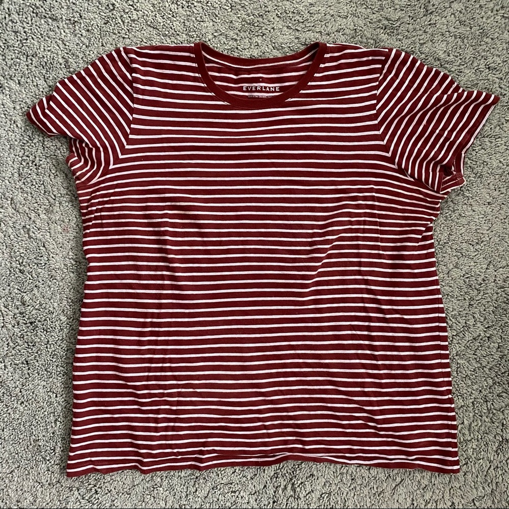 Everlane Maroon and Gray Striped Tee